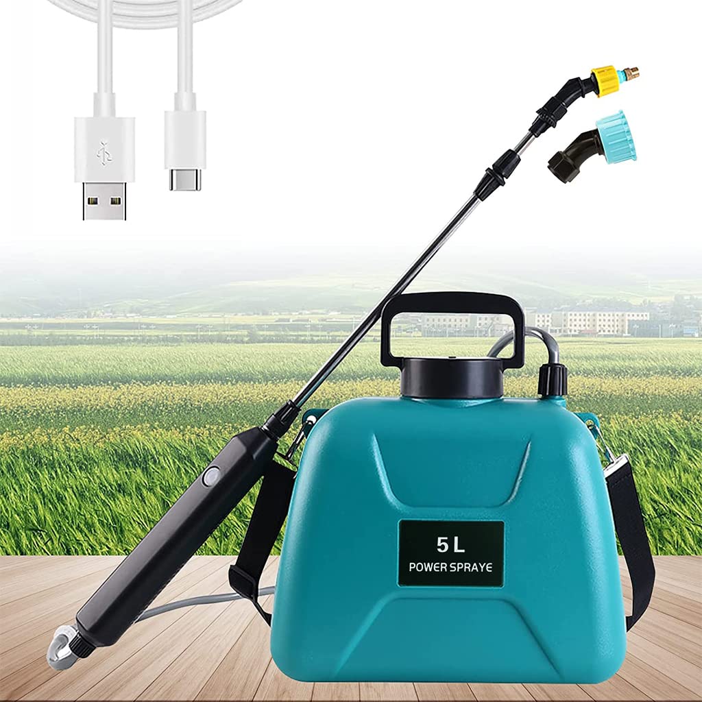 HASTHIP® 5L Battery Powered Sprayer, Electric Sprayer with USB Rechargeable Handle, Potable Garden Sprayer with Telescopic Wand, 2 Mist Nozzles and Adjustable Shoulder Strap
