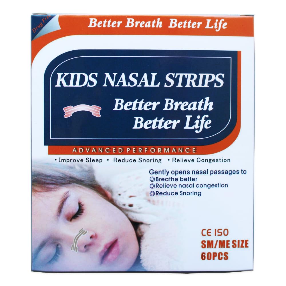 JERN60 Natural Drug-Free Kids Better Breath Nasal Strips for Nasal Congestion, Allergy, Cold, Flu, Sinus, Stuffy Nose, Snoring, Deviated Septum, Sleep Aid, Athletic Performance - Ages 5 and Above