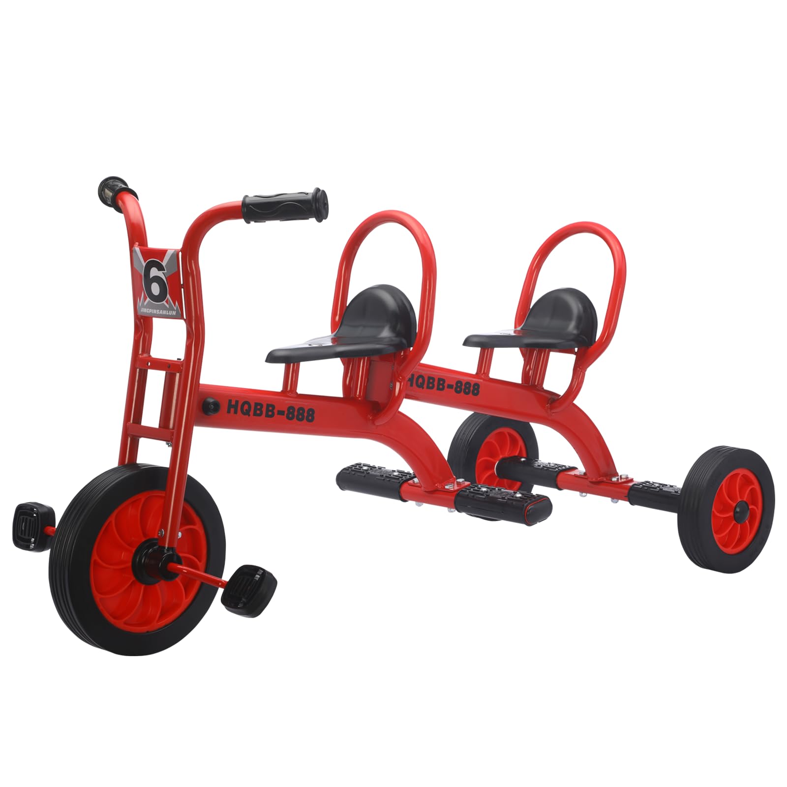Kids Tricycle for Ages 3-8, Double Kids Trike Bike, Preschool Daycare Outdoor Tandem Bike with Airless Rubber Tires, Two-Seater and Non-Slip Pedals,