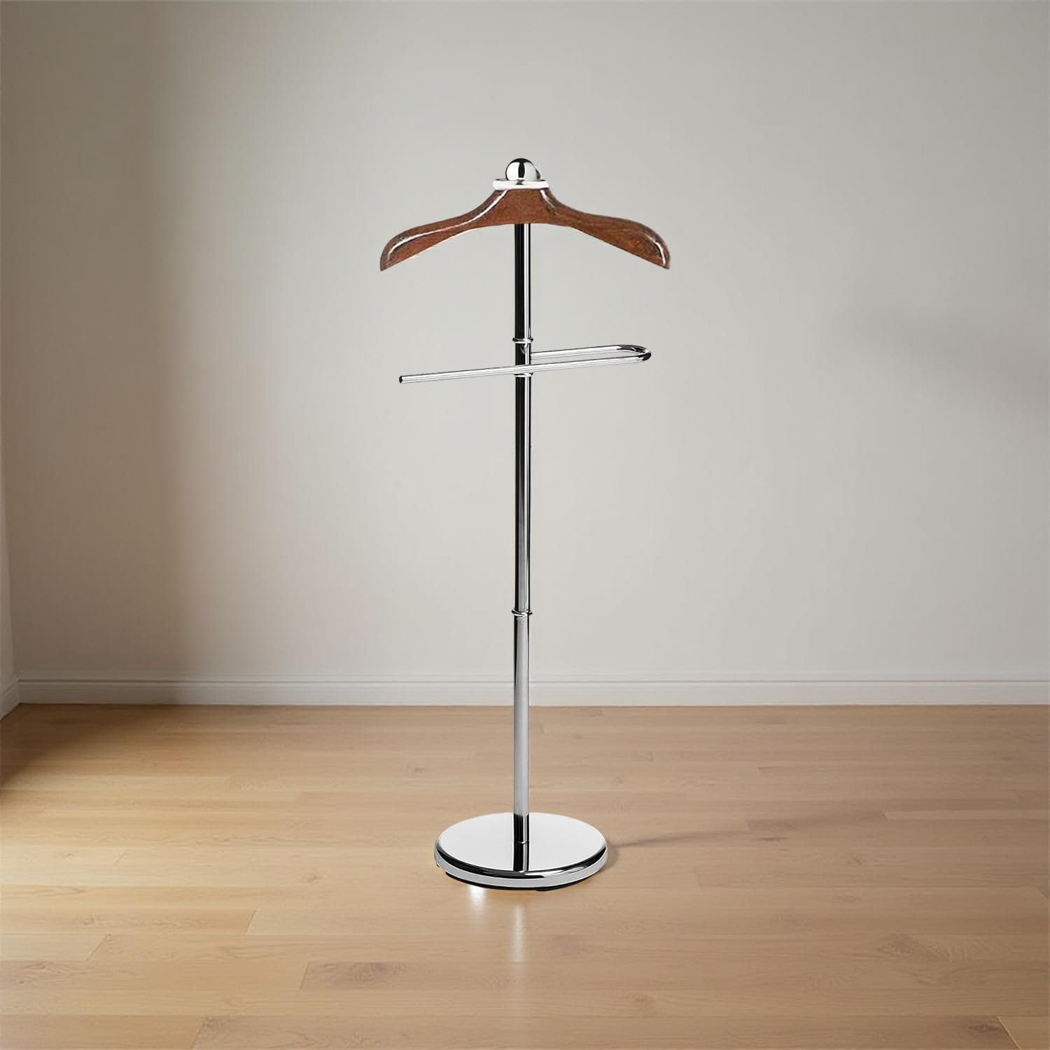 LOCOMOTO Solid Stainless Steel Coat Hanger Stand Rack for Office, Home and Showroom Uses (45 Inch Height) (WOODEN HANGER)