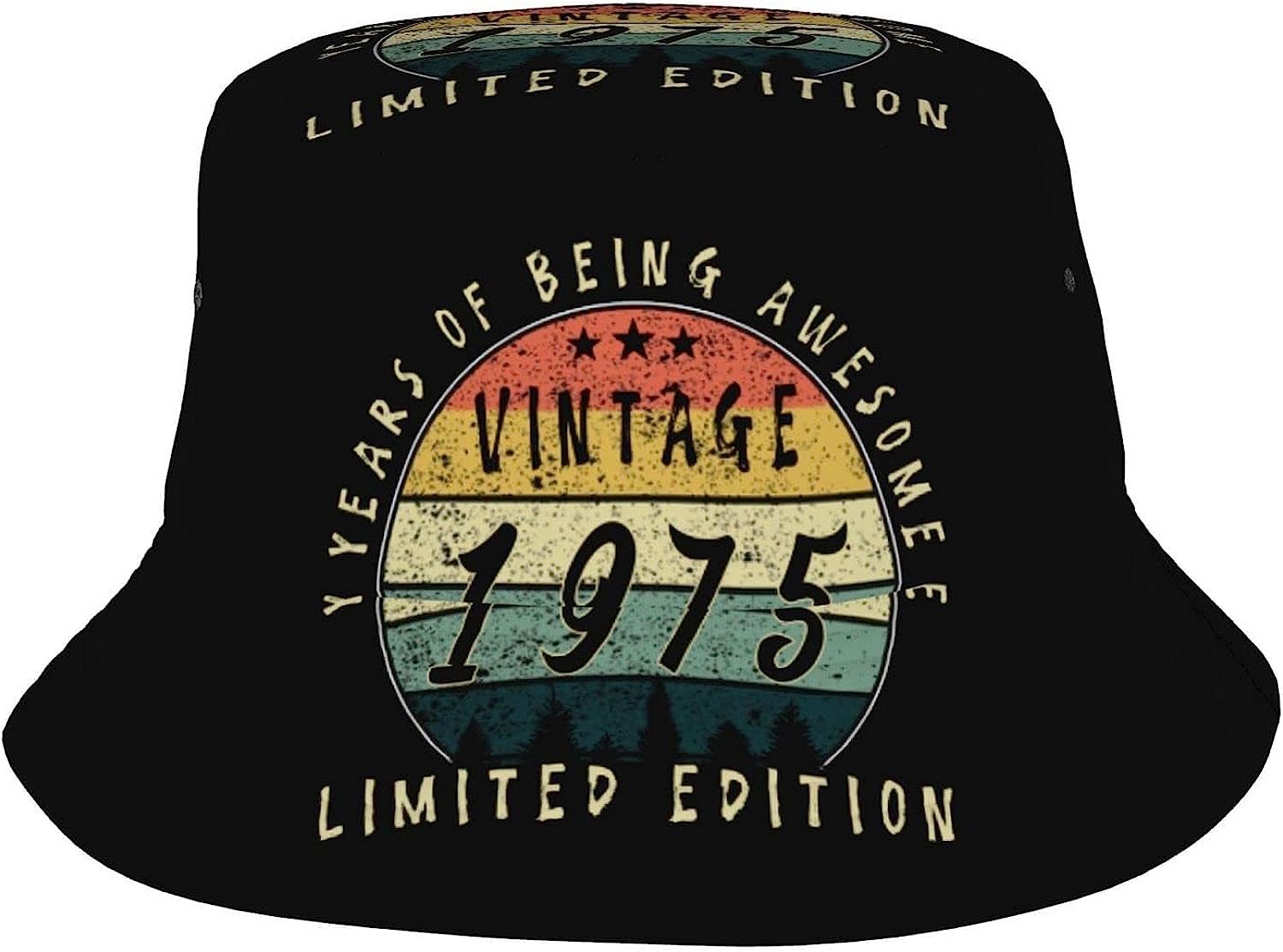 FWJZDSP Vintage 1975 Limited Edition 47th Birthday Bucket Hat Summer Beach Sun Hat Packable Fisherman Cap Black