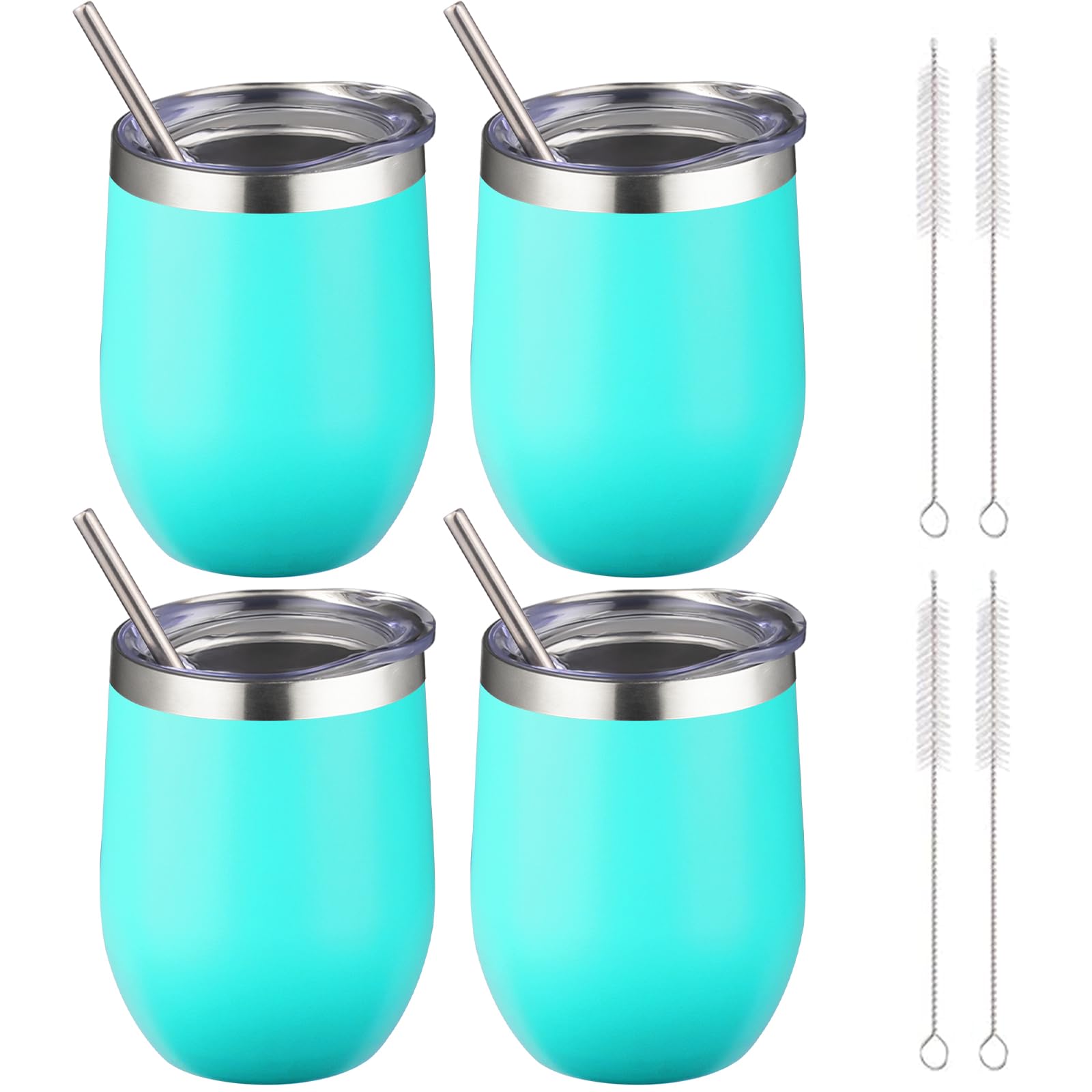 FristChoice 12 oz Insulated Wine Tumbler with Lid and Straw,Stainless Steel Stemless Wine Tumbler Glasses Double Wall Vacuum Wine Cups Tumbler Bulk