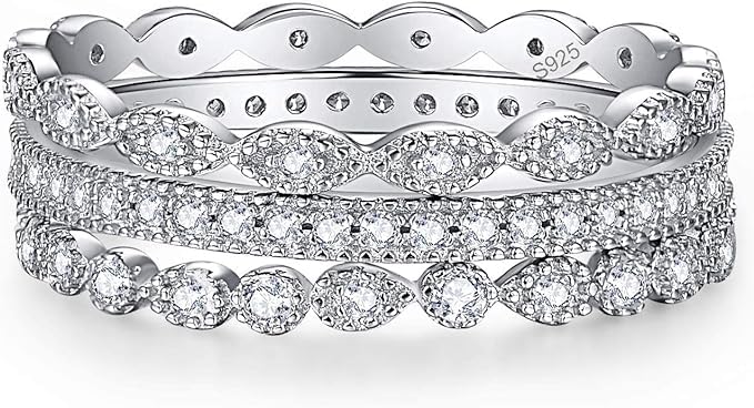 Women 925 Sterling Silver Rings, Stackable Wedding Bands Rings for Women, Women's Eternity Rings, Marquise CZ Promise Rings for Her Size 5-102