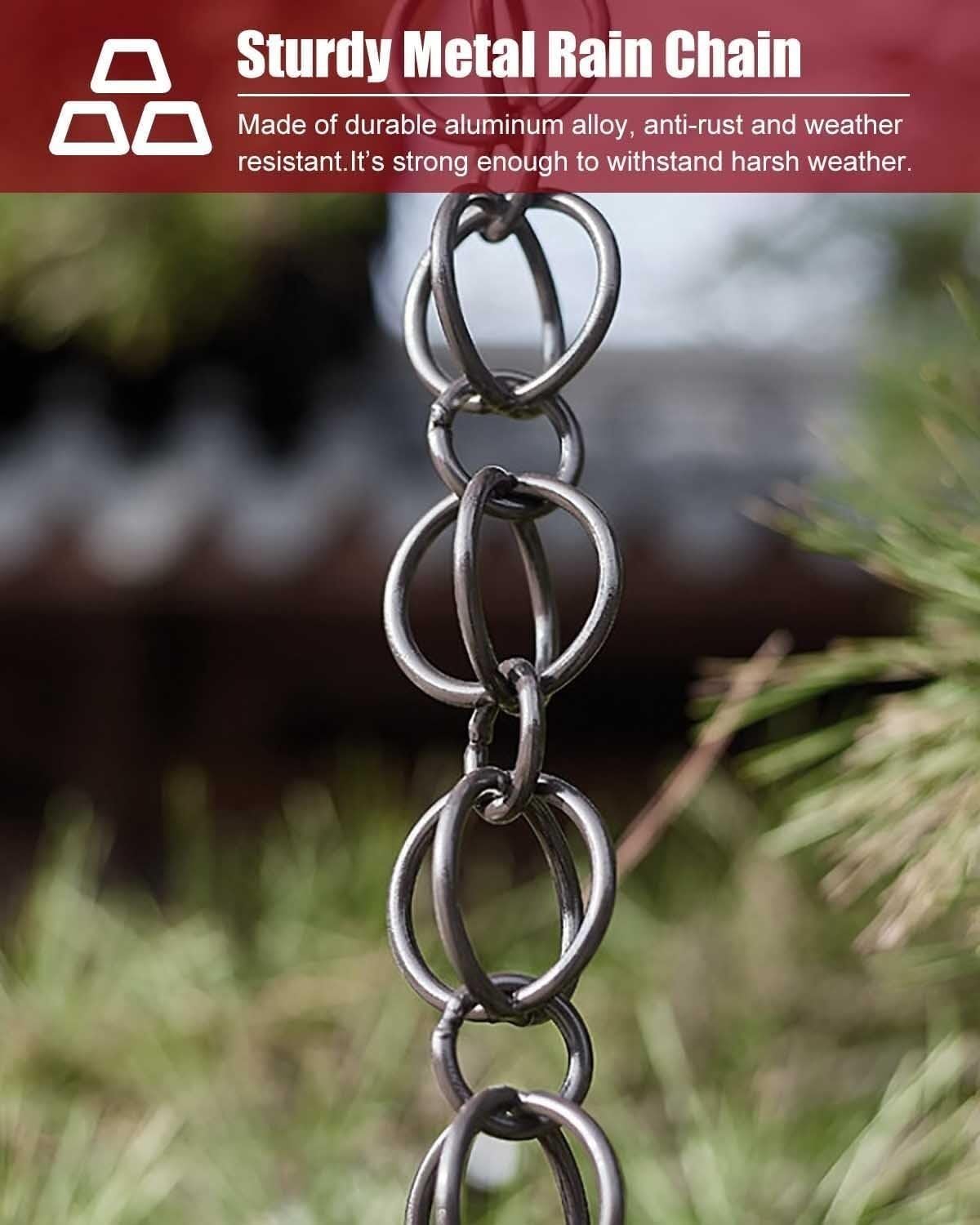 Rain Chains Hanging Rain Chain Rings for Gutters Downspouts, Aluminum Rain Guide Chains for Heavy Rain/Light Rain(1m/3.3ft)