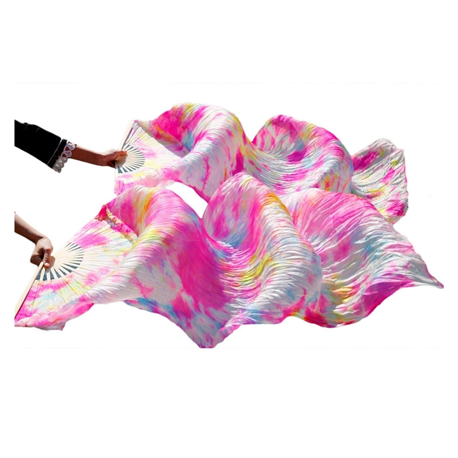 Chiński sztuczny taniec brzucha Ręcznie robione jedwabne wachlarze do tańca brzucha Bambusowa ramka Gradient wielokolorowe Wiele rozmiarów Opakowanie 2 szt(Auburn Brown,120x90cm Real Silk)