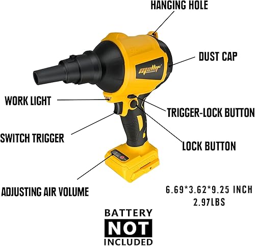 Miniatura 2 de Mellif - Plumero de aire comprimido de alto volumen para batería Dewalt de 20 V máximo, 3 velocidades, motor sin escobillas de 50000 RPM, luz LED, 7