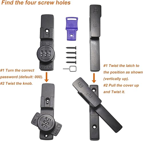 Miniatura 5 de ETEKJOY Cerradura de cierre abatible con combinación de 90180 grados deslizanteoscilante para puerta, granero, garaje, cobertizo, ventana, gabinete
