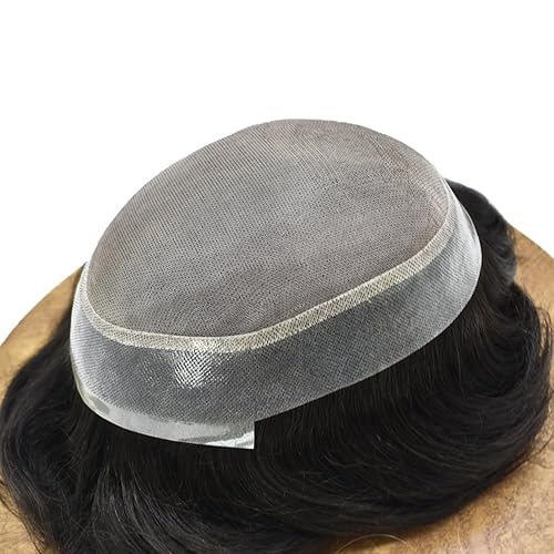 Miniatura 4 de Toupee - Pieza de pelo para hombre, con revestimiento de poliéster fino, pelo humano real, tupé, 100% atado a mano, sistema de reemplazo de cabello