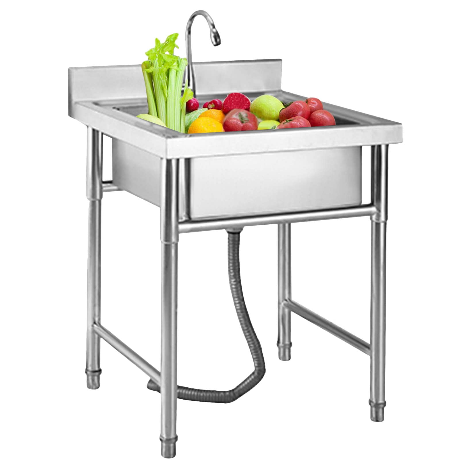 ZTCHSENZT Sink,Kitchen Utility Sink,Single Bowl Large Kitchen Sink, 1 Compartment Commercial 304 Stainless Steel Sink with Faucet, Freestanding Utility for Restaurant, Laundry Room
