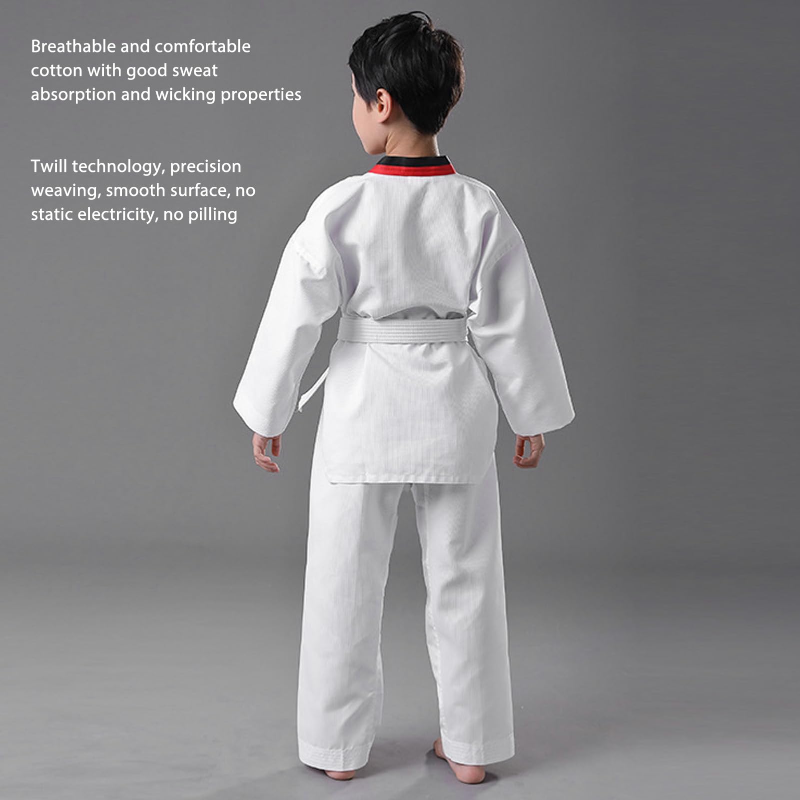Traje de taekwondo, altura de 136 a 146 cm cómoda uniforme entrenamiento taekwondo transpirable Taekwondo Dobok traje entrenamiento estudiantes ligeros para niños