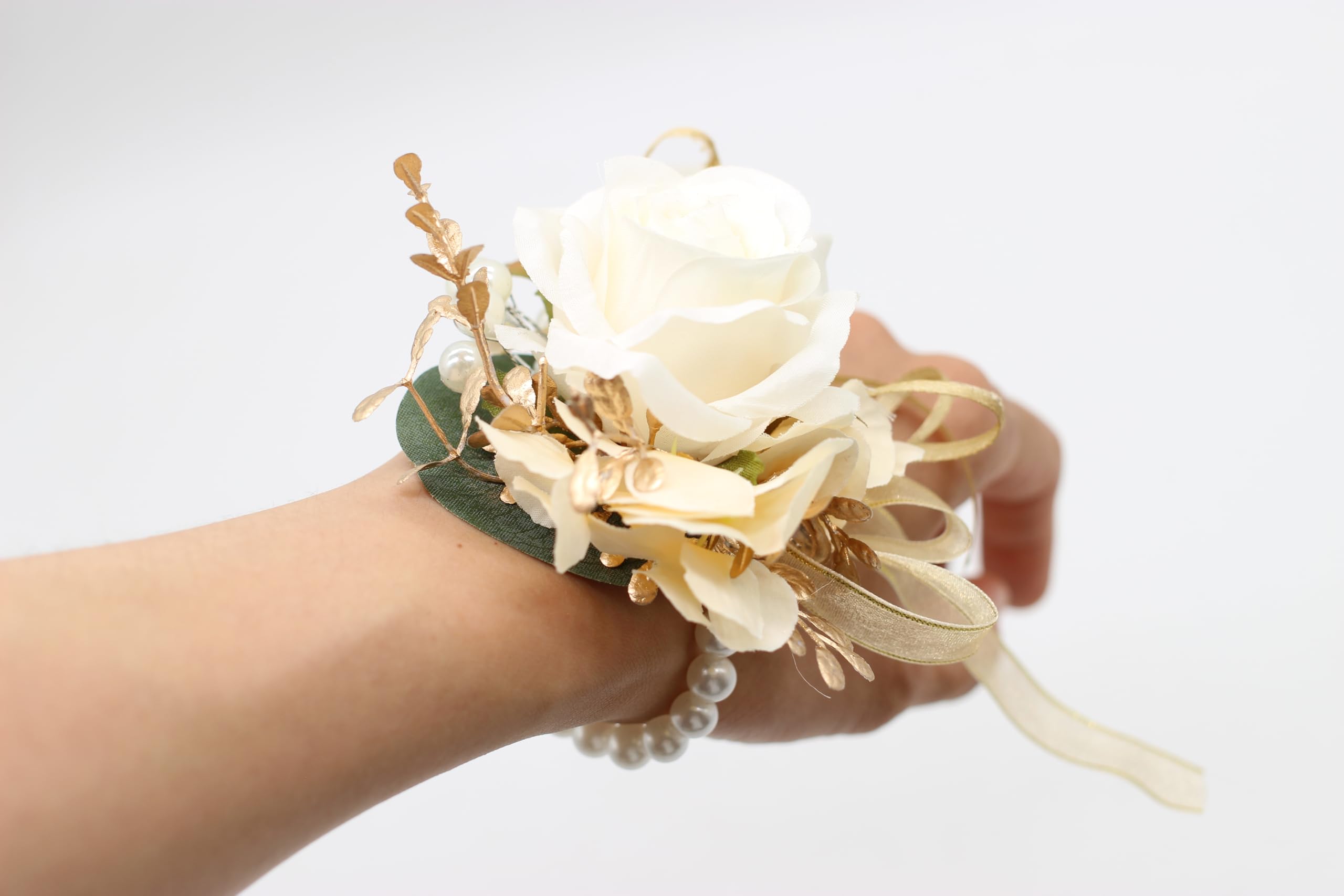 Corsage and Boutonniere Różowa sztuczna piwonia na nadgarstek i pan młody zestaw ręcznie robiony Boutonniere dla mężczyzn dekoracje ślubne (szampan kremowy złoty)