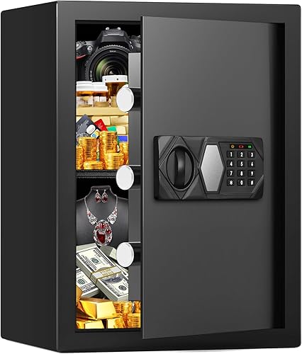 3.2 Cub - Caja fuerte ignífuga para uso doméstico, caja fuerte para el hogar con llaves de repuesto y sistema de alarma, antirrobo a prueba de