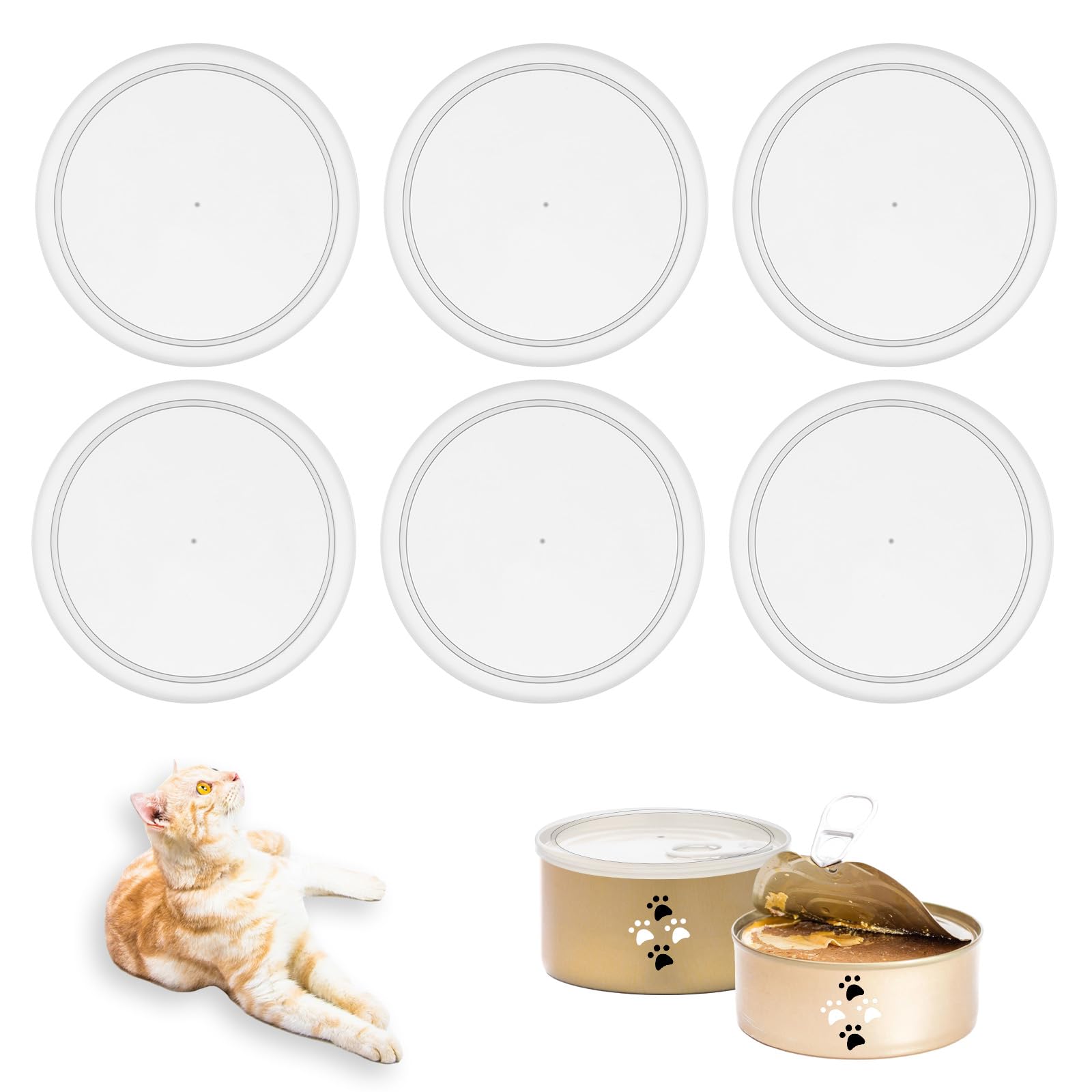 TIESOME Lot de 6 couvercles pour boîtes de conserve de 75 mm en plastique lavable pour boîtes de 800 g, couvercles transparents pour nourriture pour chat, nourriture pour chien, stockage des aliments
