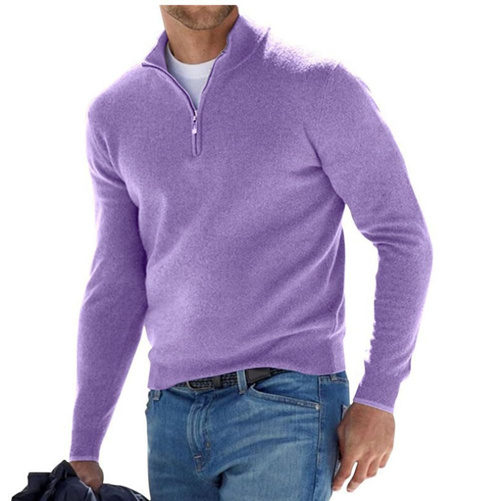 Herren Kaschmir Reißverschluss Basic Pullover, Herren-Poloshirt, klassisch,Herren-Pullover mit V-Halsausschnitt, langärmelig, weicher Griff, Viertelreißverschluss