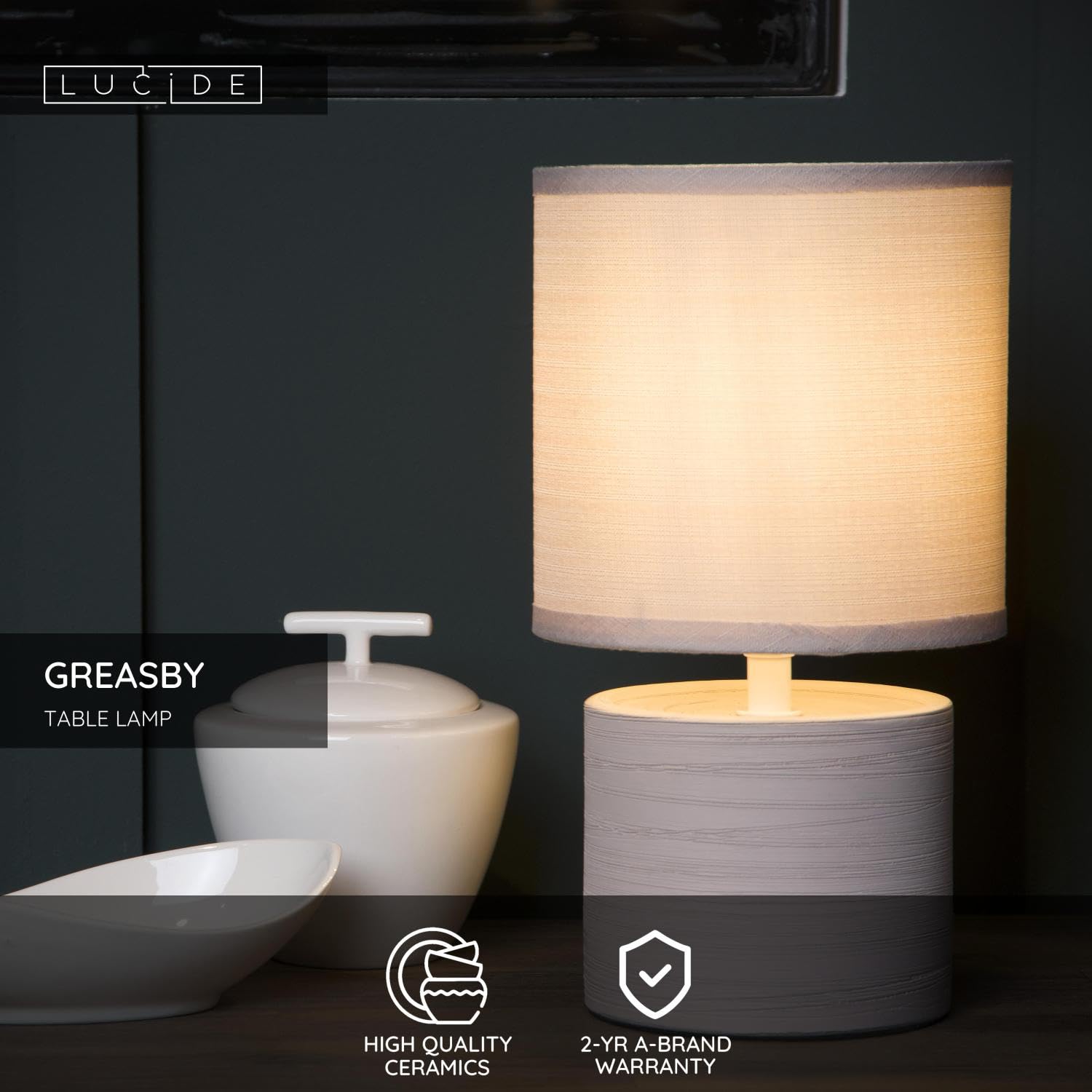 LUCIDE GREASBY - Lampe de table - Ø 14 cm - 1xE14 - Crème