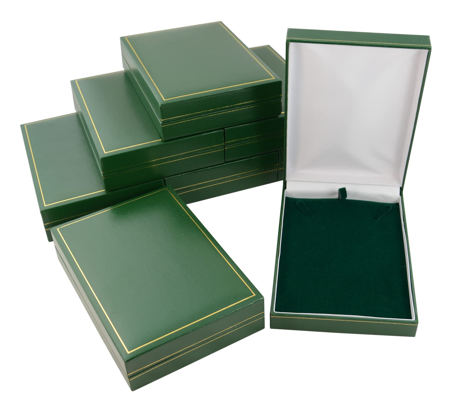 Box Displays 6 Green Necklace Boxes Wholesale Green Leatherette Jewellers Necklace Display Packaging Gift Presentation Boxes (6 Green Necklace Boxes)