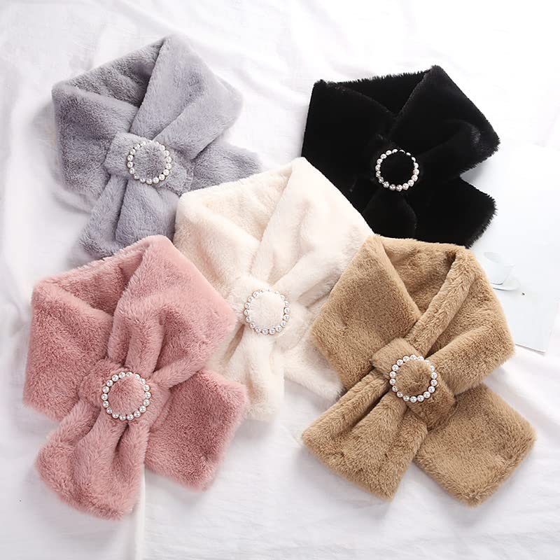 DNLKWGO Stylish Faux Fur Scarf Neck Warmer Scarf Furry Faux Fur Loophole Scarf for Women Girls2