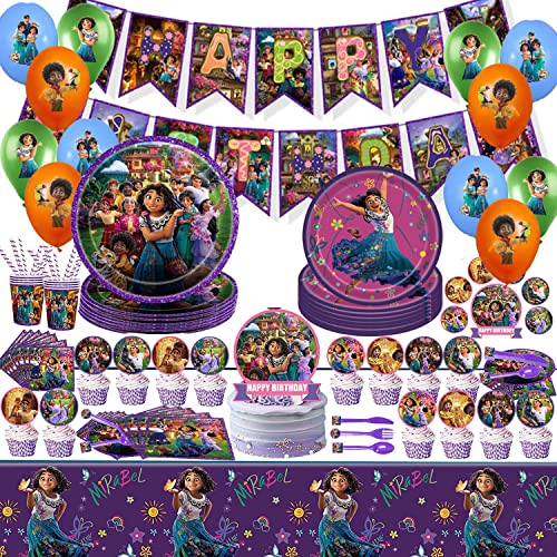 95Stuck Encanto Thema Geschirr Party Set Kindergeburtstag Deko Balloon Kit für Kindergeburtstage Partygeschirr Kindergeburtstag,Grillparty, Tischdeko Party für 10 Kinder Cover
