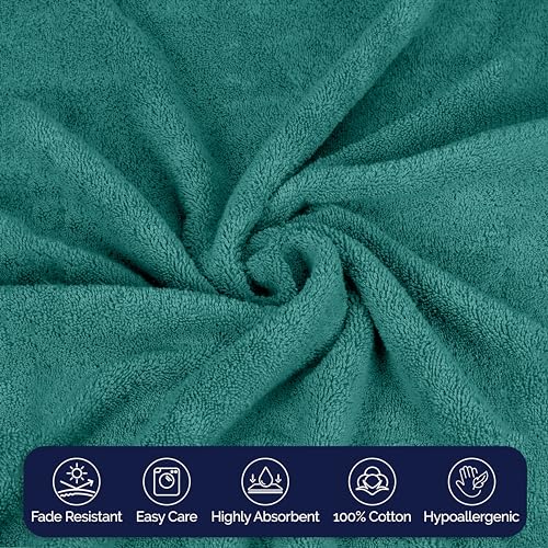 Image of Elegant Comfort Premium Cotton 8-Piece Towel Set, Includes 4 Washcloths, 2 Hand Towels and 2 Bath Towels, 100% Turkish Cotton - Highly Absorbent and Super Soft Towels for Bathroom, Turquoise