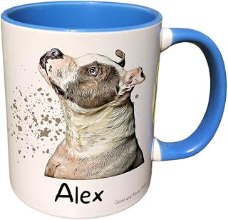 Personalised Staffie Dog Mug Gift - Present for Dog Lovers - Gifts for Puppy Owners - Personalised Dog Mug - Country Style Mug (Pink)