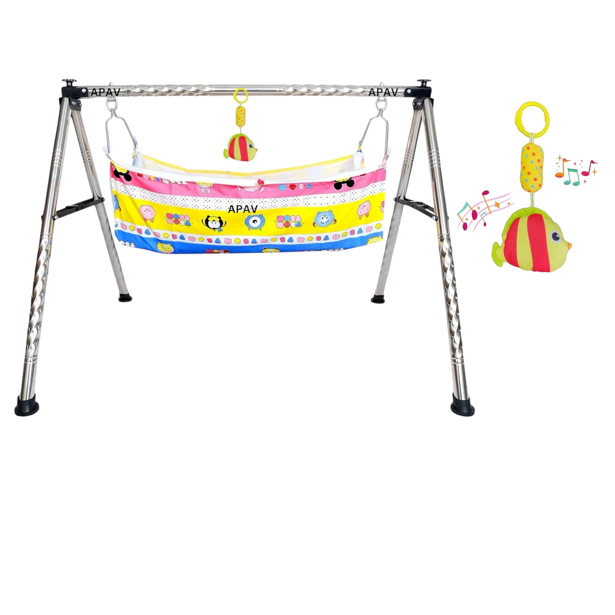 A to Z Hub Baby Cradle/ghodiyu/Swing/jhula/totitlu/uyalalu with Baby Hanging Sound Toy/Rattle Cute Toy and Cotton Cloth Hammock. (Style 3)