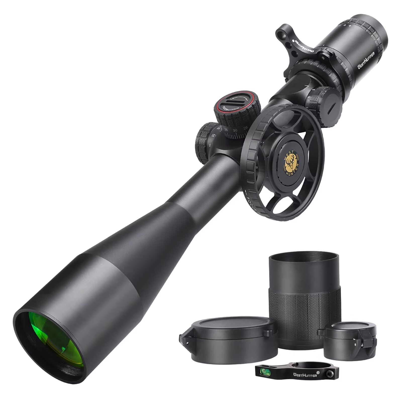 WestHunter Optics Serie WHI Mira Telescópica, Tubo 30mm Primer Plano Focal, Retícula de Cristal Grabado Iluminada Rojo Verde, Precisión 1/10 MIL - Indicado Únicamente para Actividades Deportivas