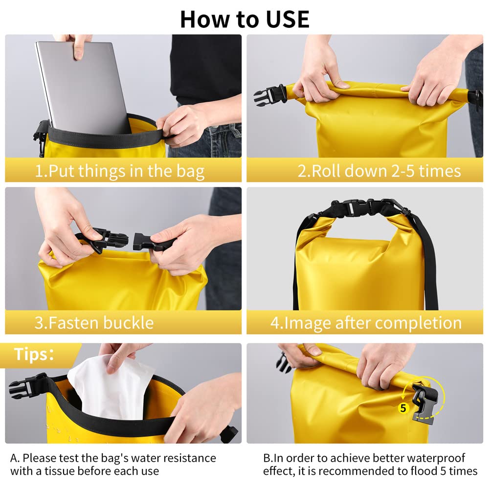 KYG Borsa Impermeabile a Tracolla Regolabile Dry Bag 5L/10L/20L Kit 3 in 1 Marsupio impermeabile, custodia per cellulare Waterproof Zaino Per Nuoto Trekking Surf Rafting Campeggio