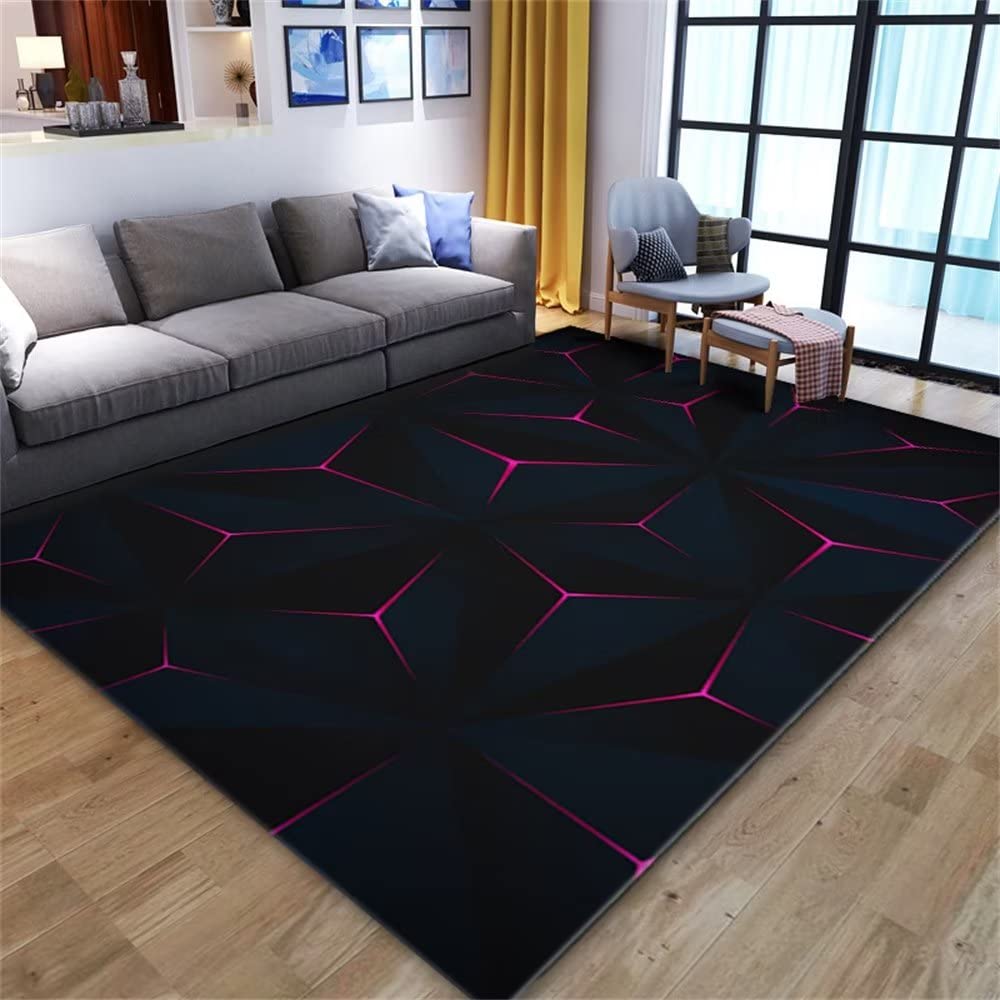 Tapis de salon moderne haut de gamme bleu violet noir géométrique