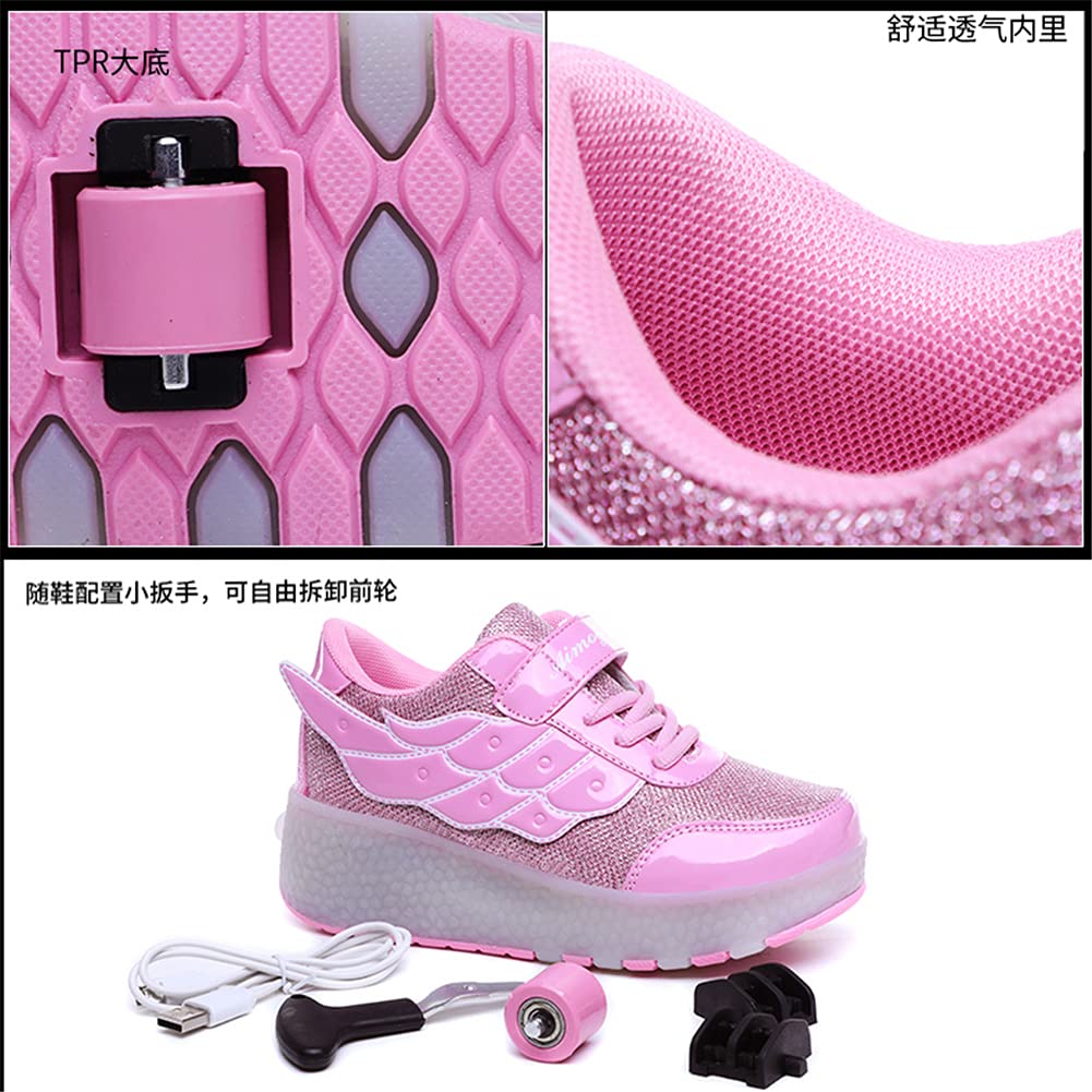 Axcer LED Skateboardschuhe Blinkend Schuhe Mit Rollen Automatisch Einziehbar Komfort Räder Sneaker Outdoor Fitnessschuhe 7 Farbwechsel Rädern Gymnastik Traillaufschuhe für Jungen Mädchen Geschenk