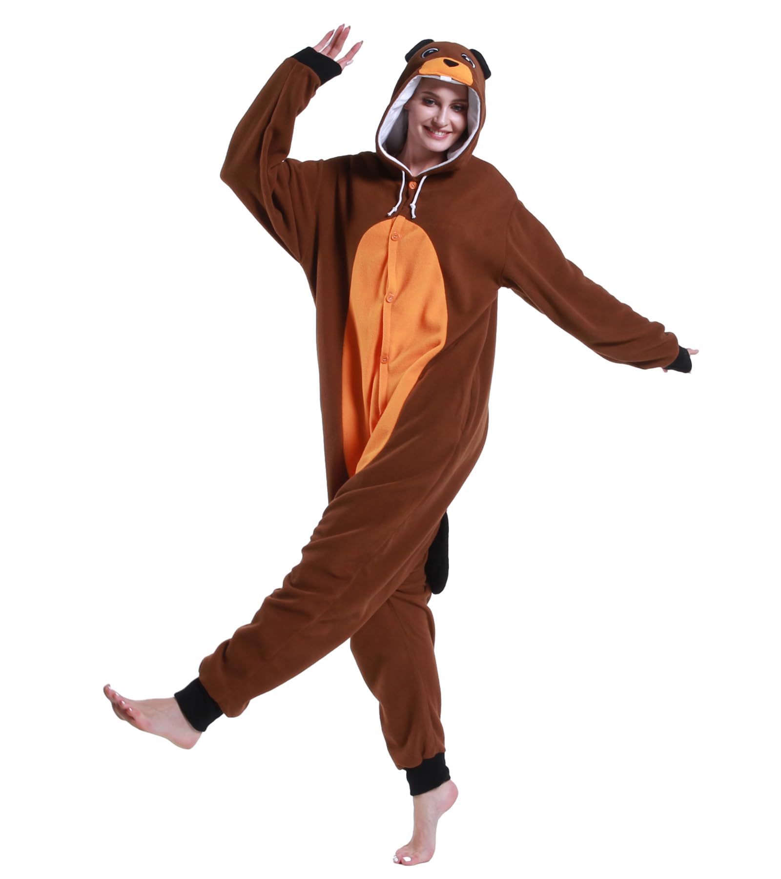 Guturris Pyjama Castor Marron Onesie Cosplay Animal Combinaison d'halloween Une pièce Vêtements de Nuit pour Femmes et Hommes