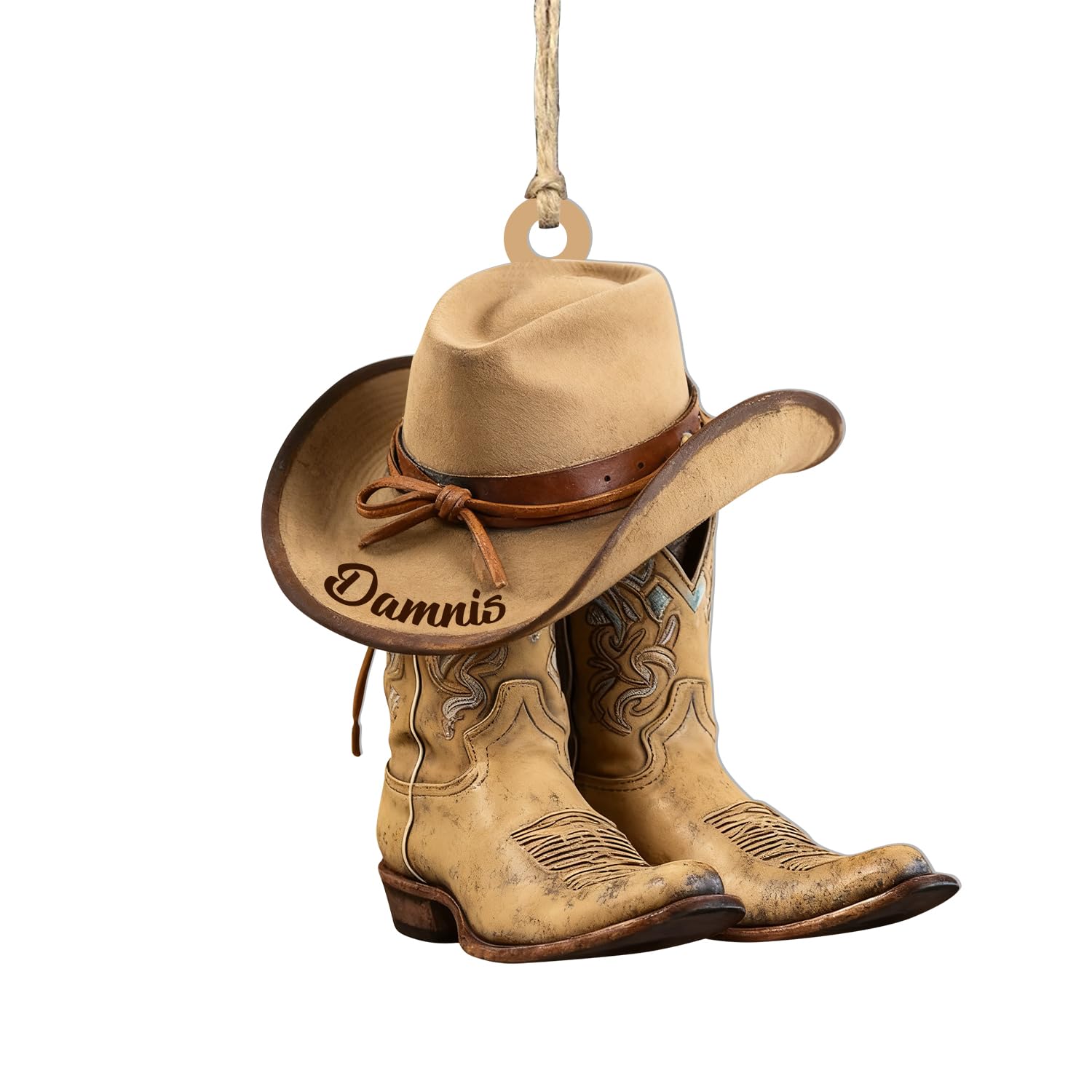 Personalized 2D Flat Cowboy Boots and Hat Christmas Ornament,Custom Western Cowgirl Boot Hat Hanging Ornaments for Christmas Trees,Xmas Western Gift for Cowboy Cowgirl