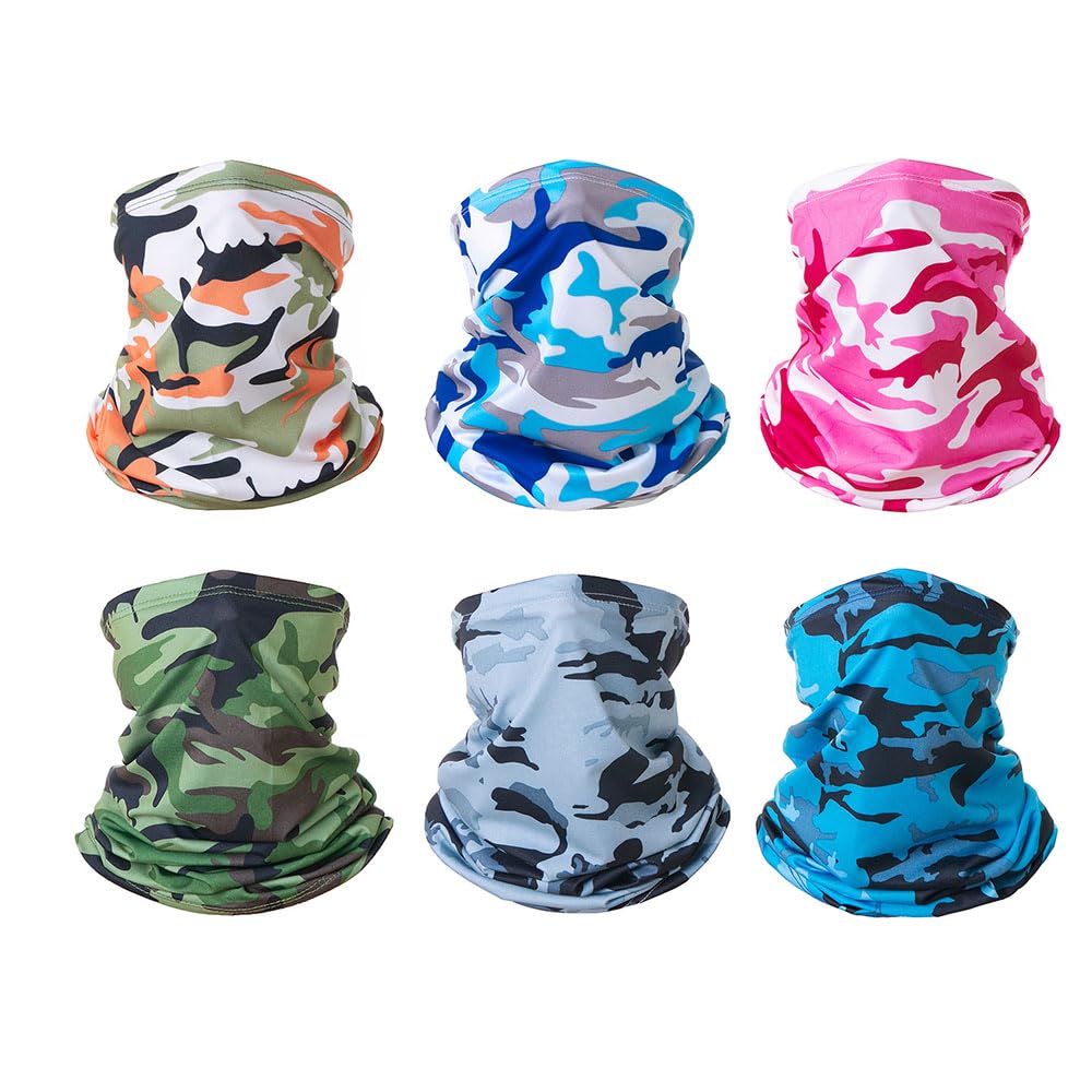JZSNeck Gaiter Face Mask, 6 Pcs Windproof Scarf UV Protection Balaclava Bandanas Breathable Outdoor Fishing Hiking for Men Women