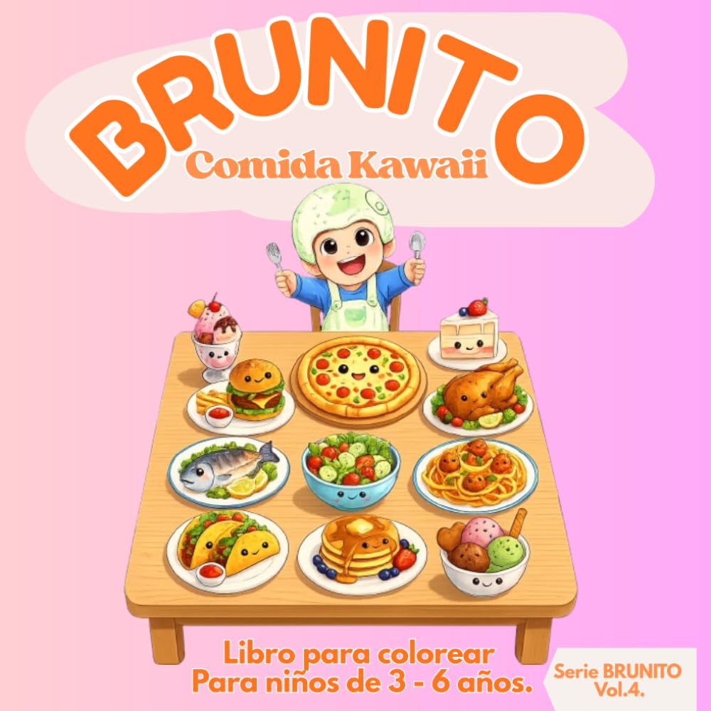 BRUNITO, COMIDA KAWAI. Libro de colorear para niños de 3 a 6 años.: “Divertidos dibujos kawaii de comida adorable para colorear”