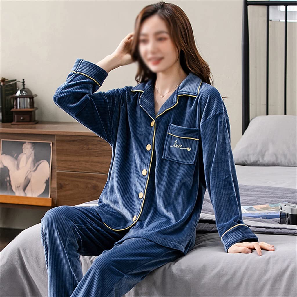 ZXLIHS Damen Winter-Pyjama-Set, dick, warm, Loungewear, Pyjama, Heimhose, warme Heimkleidung, Anzug (Farbe: Blau, Größe: L-Code) (Blauer XXL-Code)