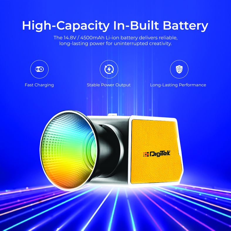 Image of DIGITEK (DCL-60W RGB) 60W RGB Continuous LED Light with Mini Bowen Mount & Reflector, 2700K-6500K Color Temp, 20FX Modes, 97+ CRI, 0-100% Brightness, APP Control, Studio Lighting for Videography