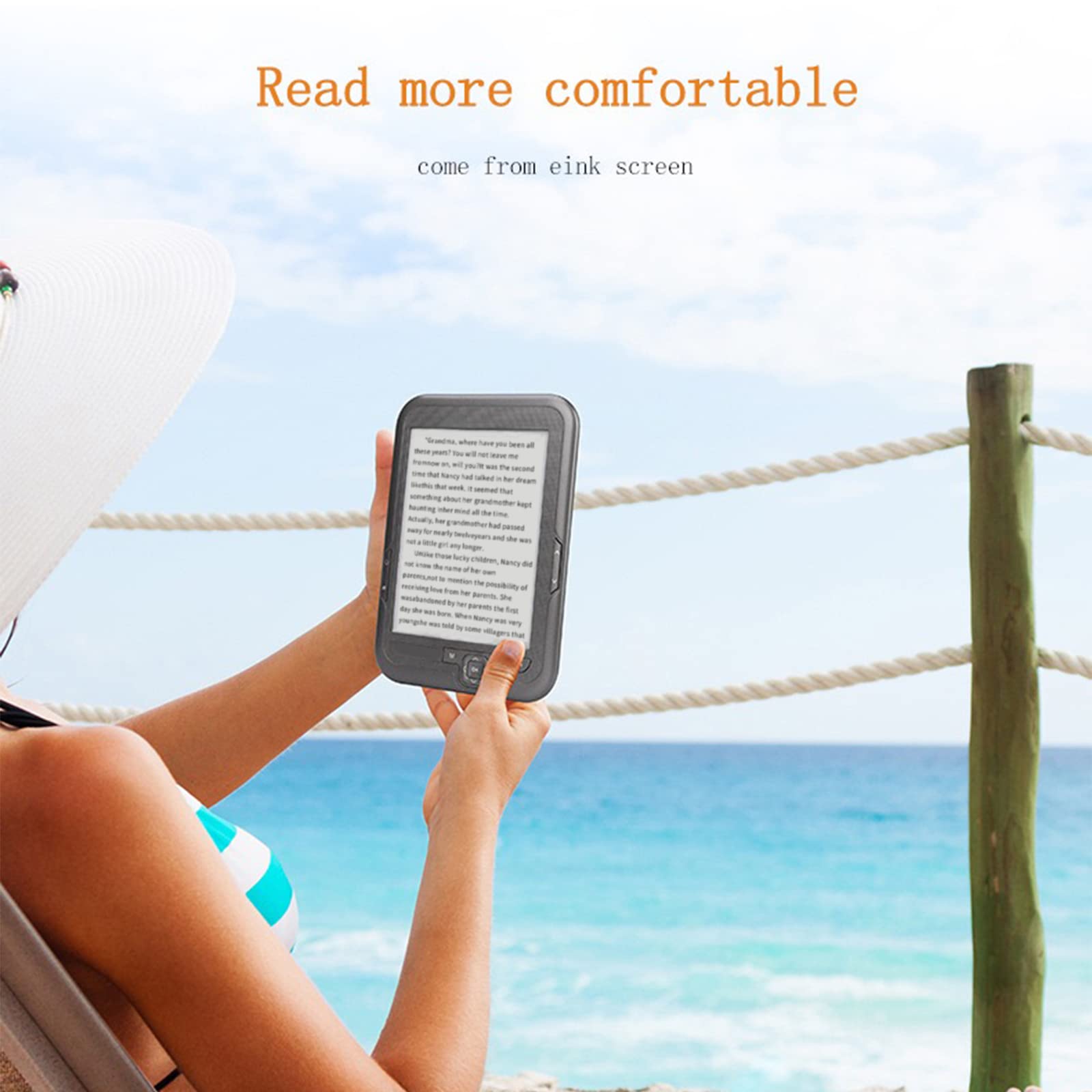 E Reader, 6in 800X600 HD Ink Screen Protezione per Gli Occhi E Reader, Tasti di Navigazione Multifunzione Supporto per Riproduzione Musicale FM Lettore di Libri Elettronici(16 GB)