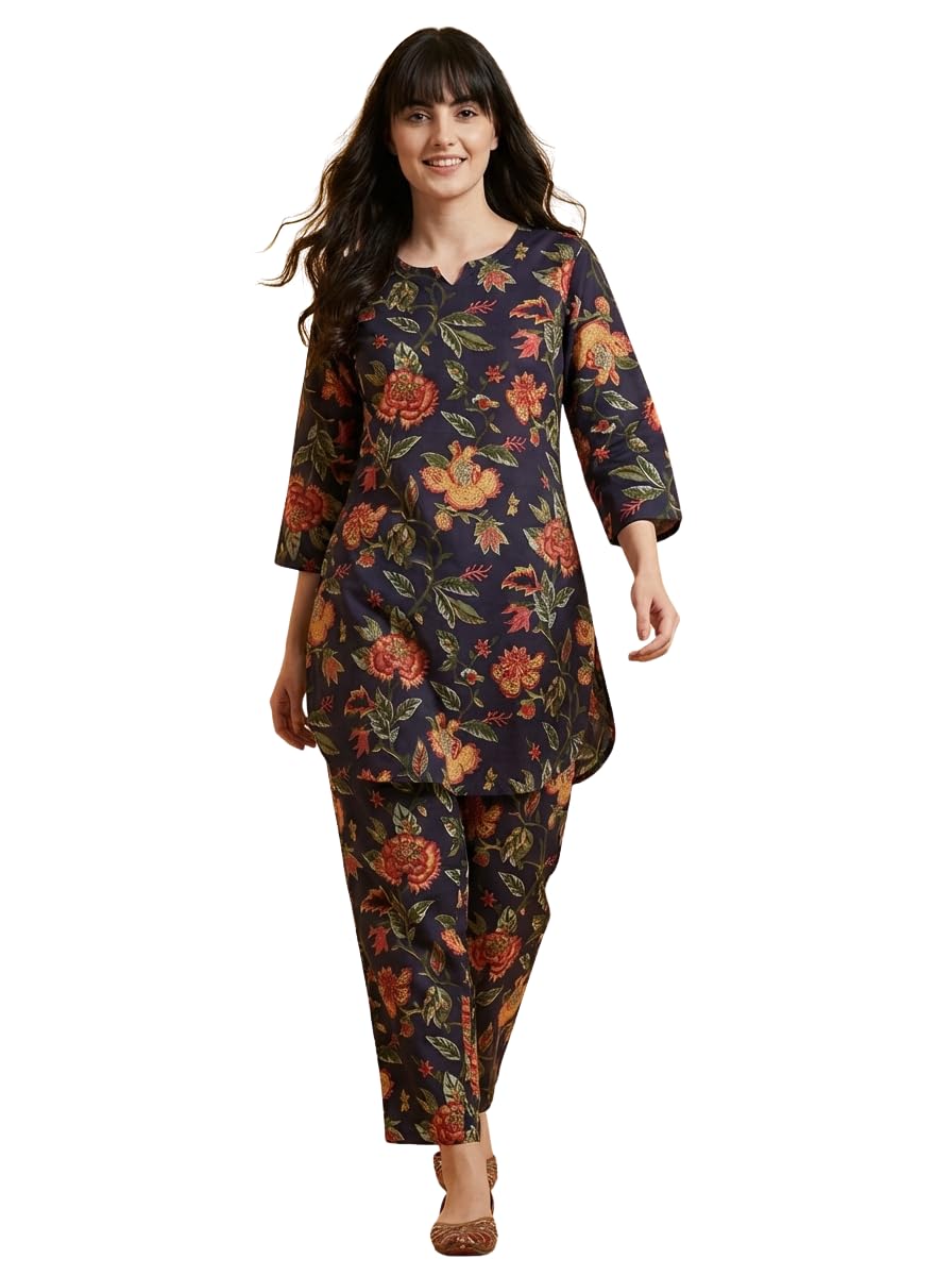 bee m pee designer Trendy Floral Printed Cotton Latest Kurta Coord Sets for Women | Stylish Casual Tunic Kurti Set with Pant for Woman for Office-picture-13