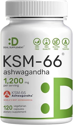 KSM 66 Ashwagandha 1,200 mg con pimienta negra, 120 cápsulas vegetales  Extracto de raíz extra fuerte  Alta absorción  Suplementos adaptogénicos disponible en Yaxa Costa Rica