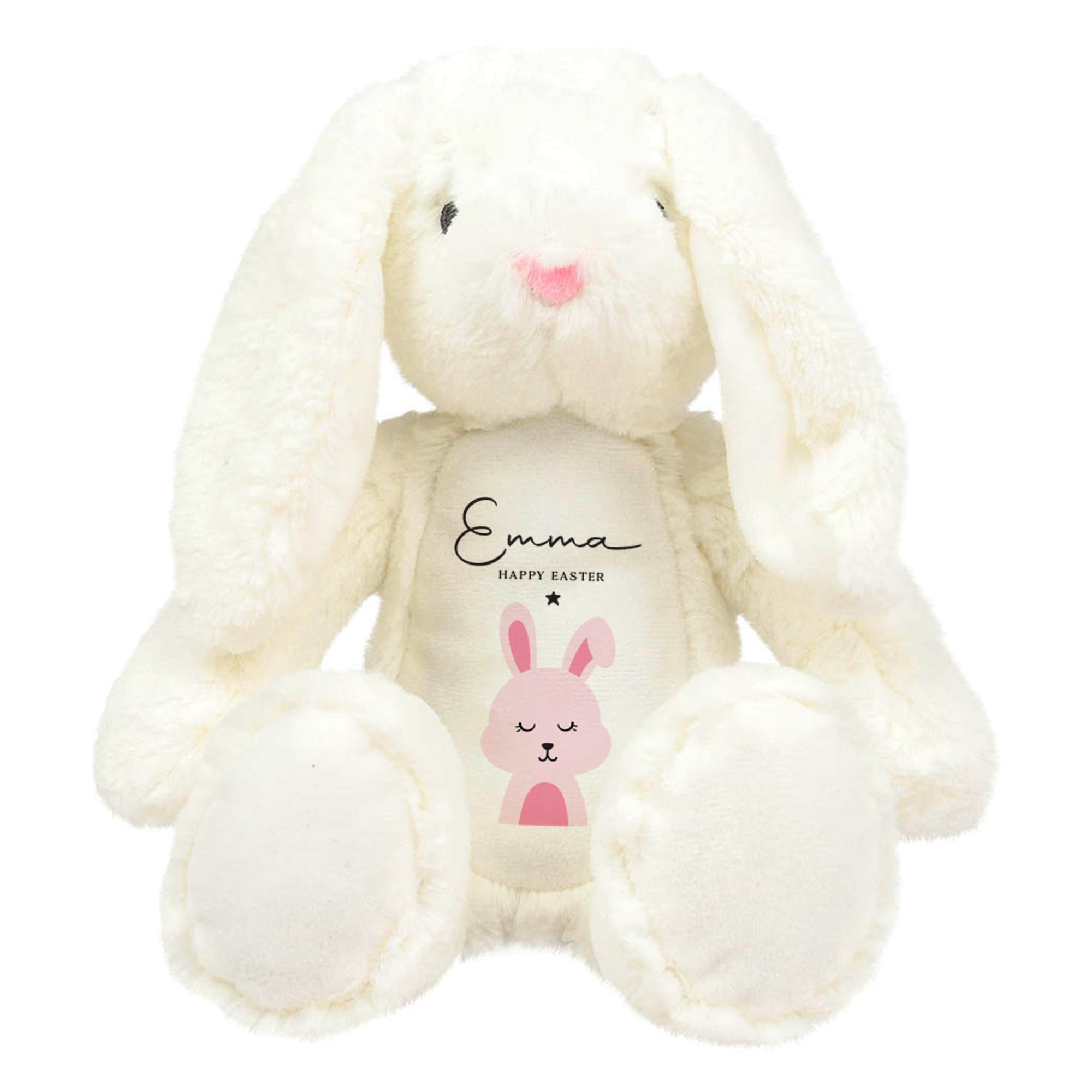 Pomchick - Personalised Happy Easter Toy Bunny Teddy Plush Soft Gift 35 CM Gifts For Kid Child Nephew Baby Daughter Son Bunnies Soft Rabbit Keepsake