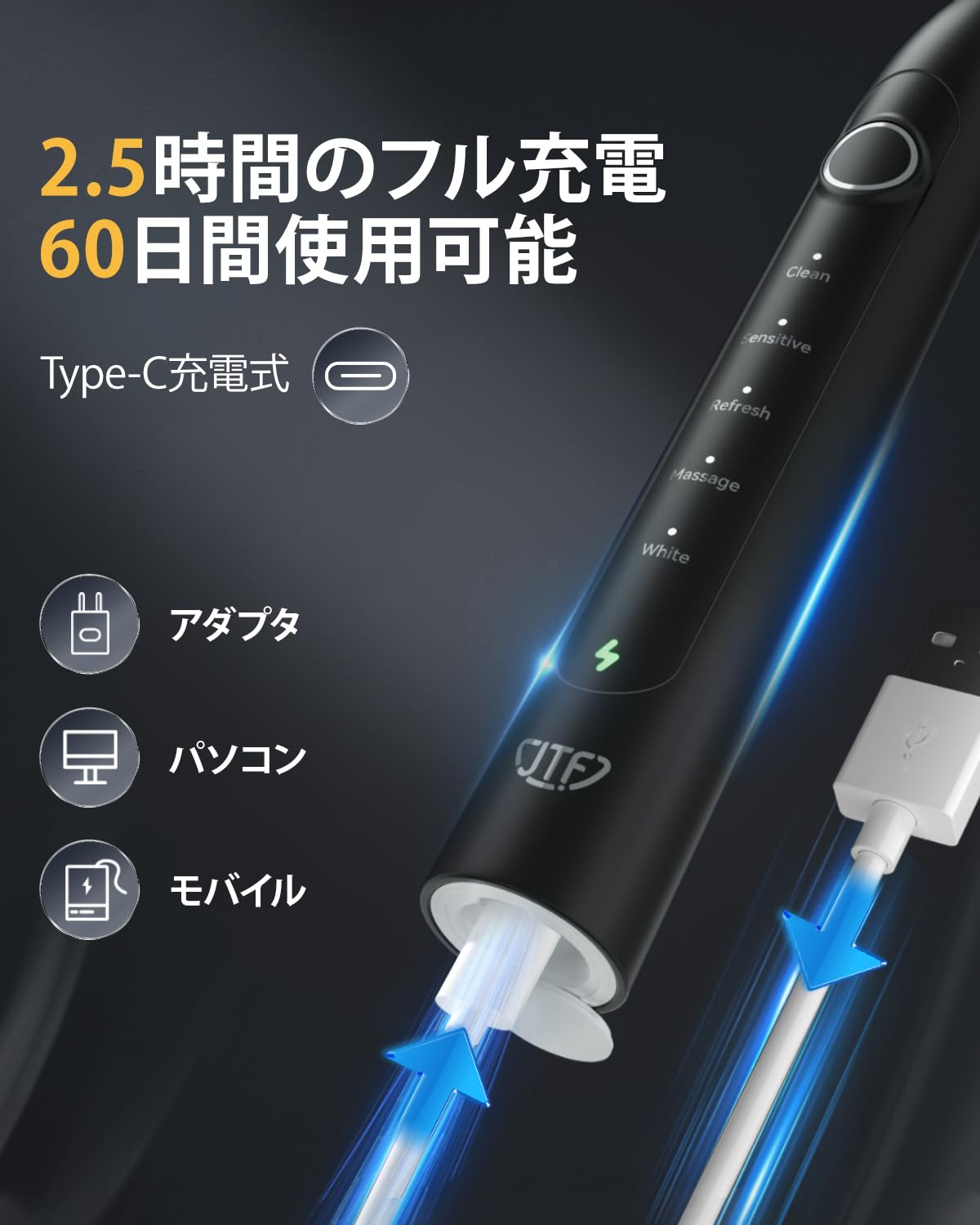 Amazon.co.jp: JTF 電動歯ブラシ 音波歯ブラシ 歯ブラシ P100 ソニック