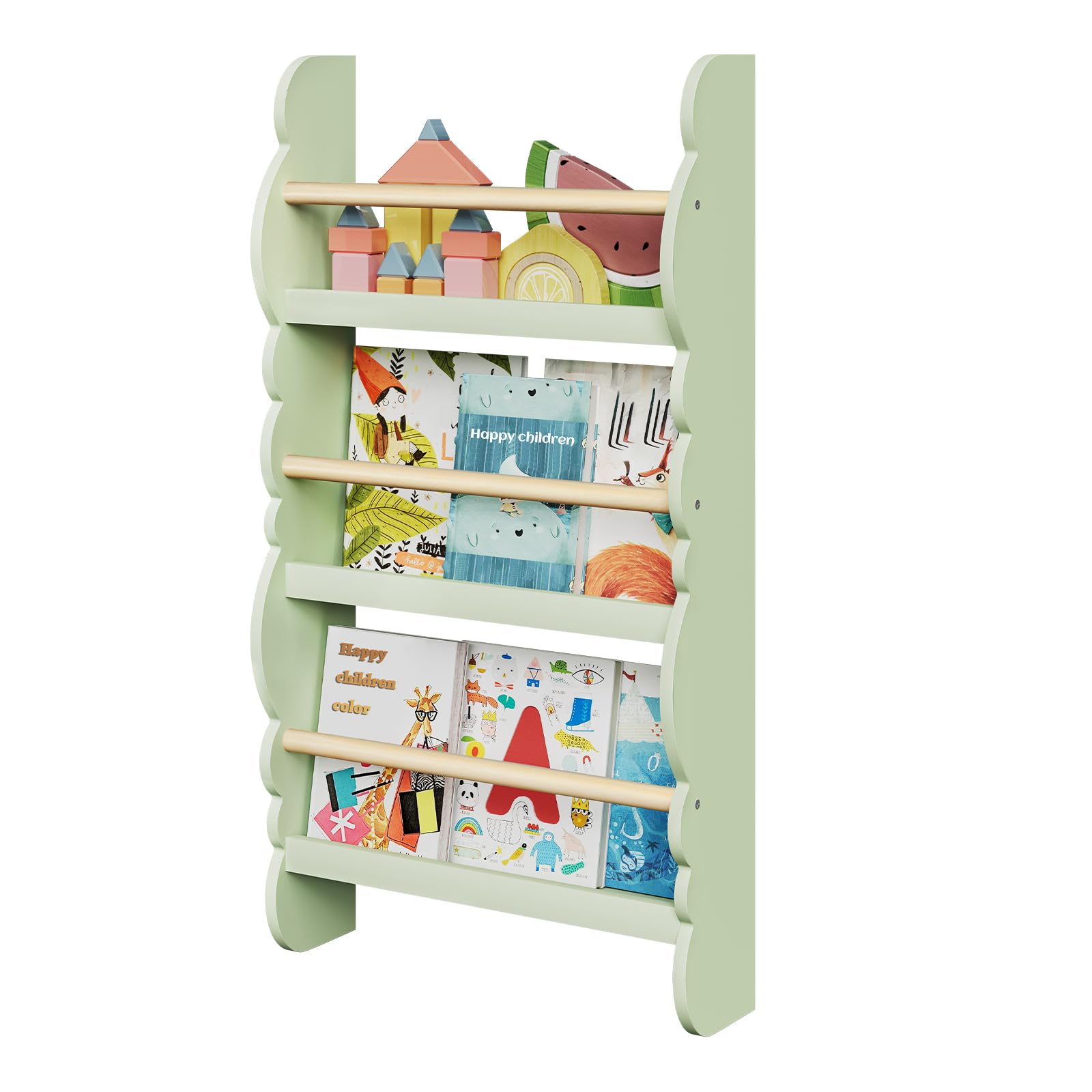 Sponsored Ad – WOLTU Kids Bookcase, Wall Shelf, 3-Tier Children's Bookshelf, Storage Display Rack, Wooden Book Organiser for Children's Room, Cloud-shape, Green