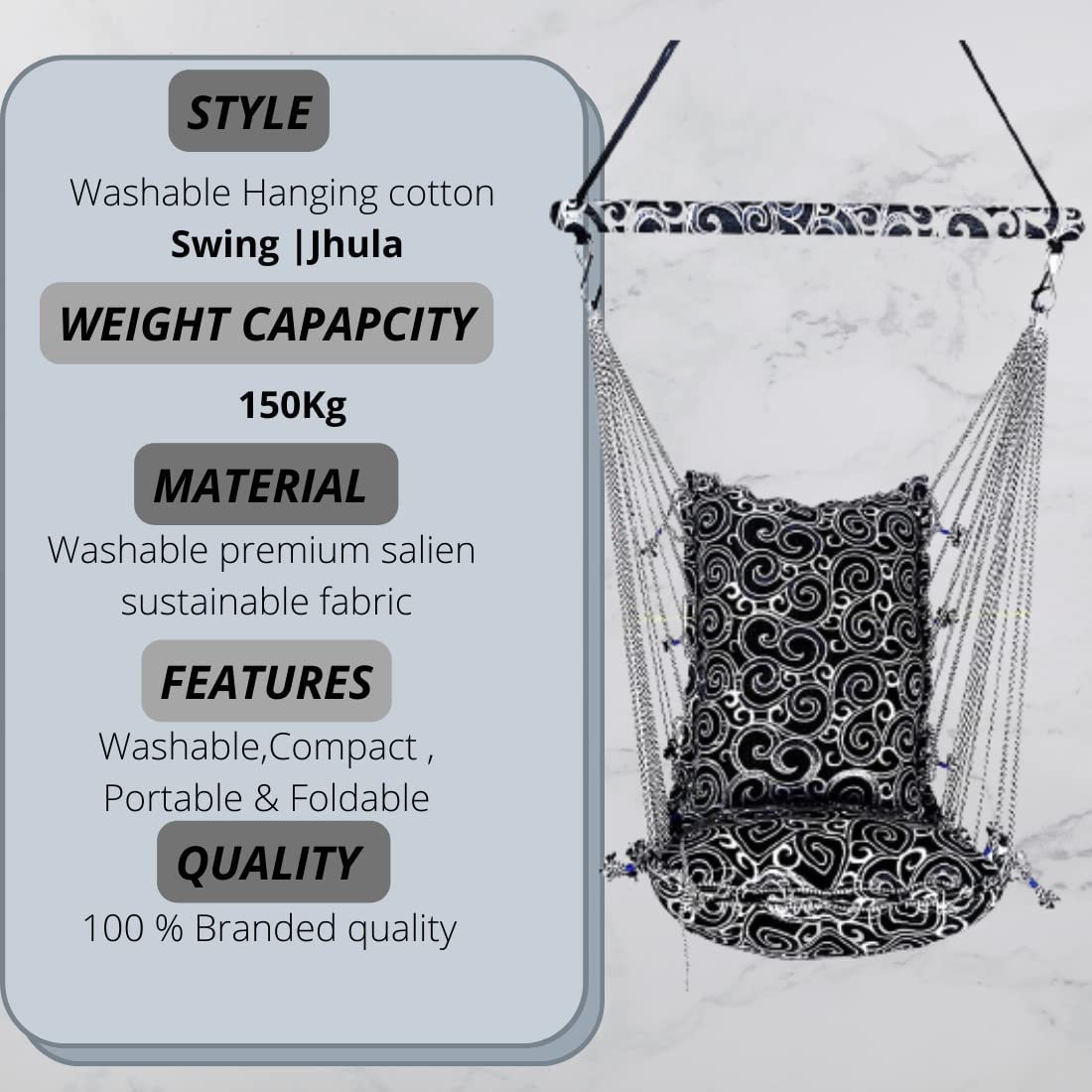 Kriya Home DECCOR CCOTTON Swing with Weight Capacity of More Than 100KG, Washable and CUSION CAN BE Removed. 4