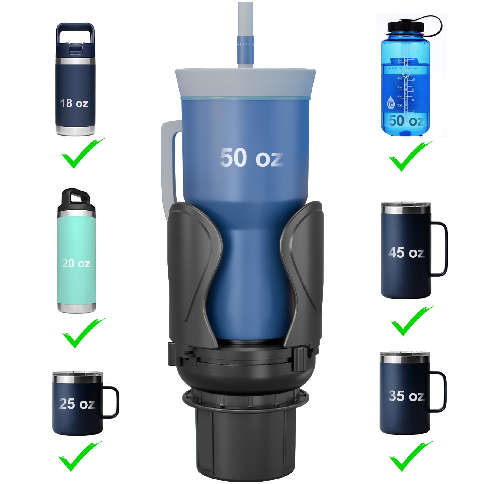 Car Cup Holder Expander, Cup Holder Extender Adapter with Expandable Arm and Adjustable Base, Compatible with Yeti Ramblers, Hydro Flasks, Stanley,