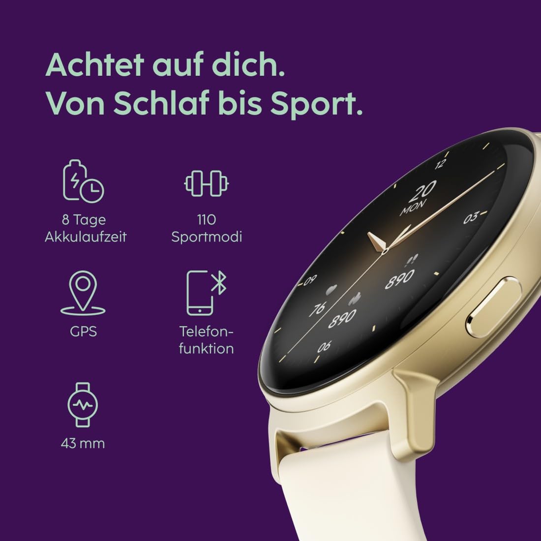 Hama | Reloj Inteligente Mujer con GPS y Llamadas. (smartwatch amoled, pulsómetro de muñeca, ip68 Impermeable, podómetro Contador de Pasos) Oro.