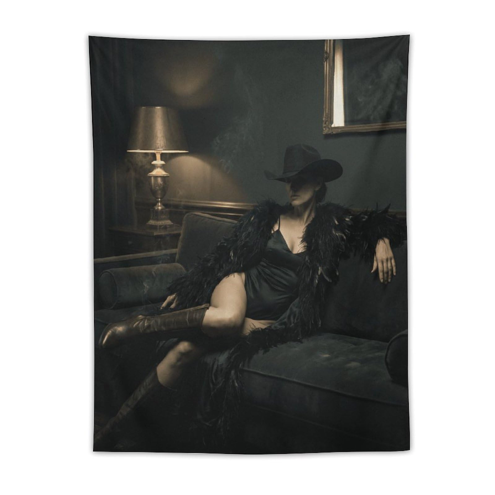 H3B8U2Y5 Elegant Woman Black Hat Wall Tapestry, Oil Painting, Apartment
