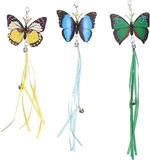 VILLCASE Cat Wand Toys Replacement, Cat Teasing Sticks Toy Butterfly Cat Toy Attachment, Cat Wand Toy Refills Replacement Interactive Cat Sticks Heads with Bell, 3pcs