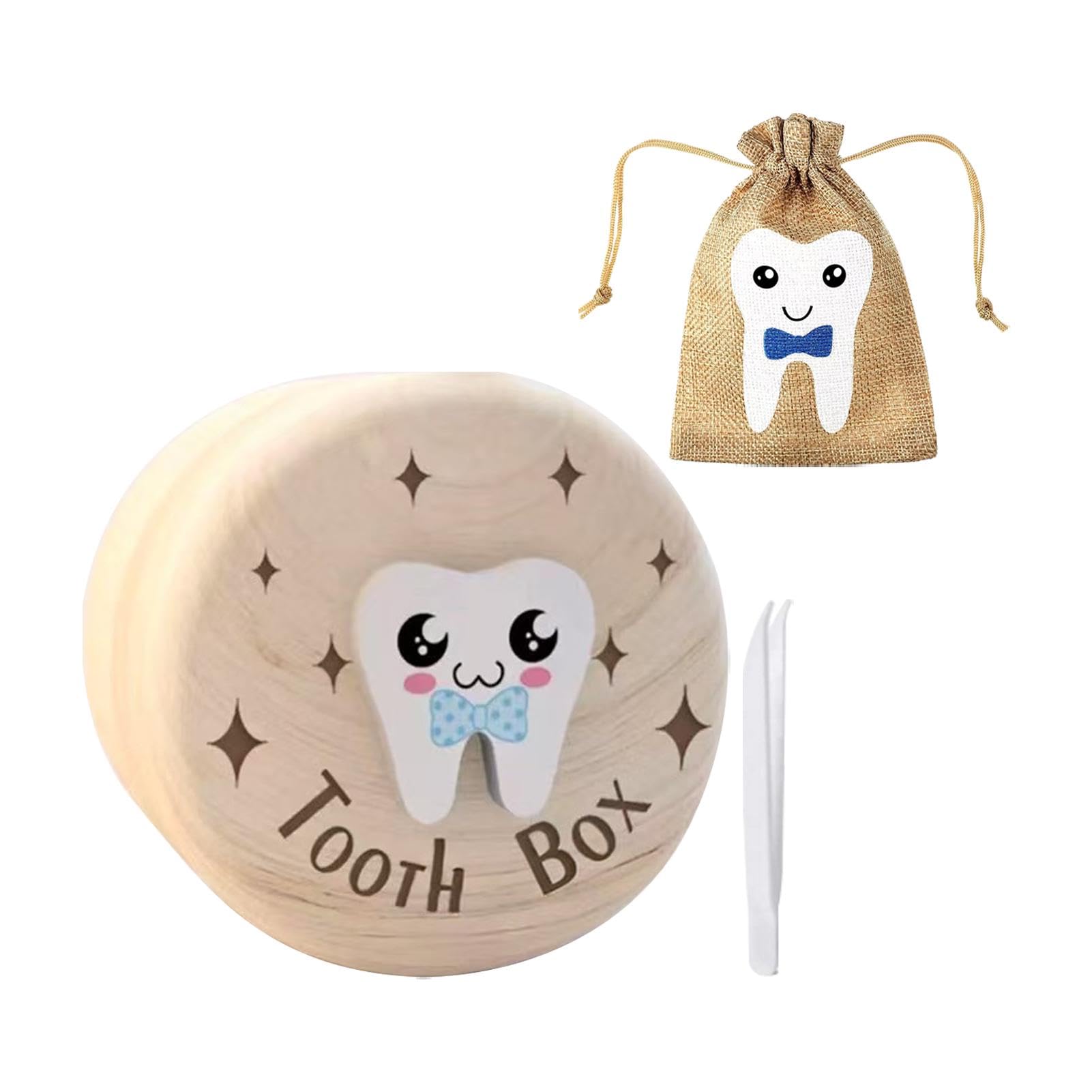 Sernvaloq 3D Wooden Tooth Fairy Box for Kids - Keepsake Box with Fairy Bag for Baby Teeth Gifts