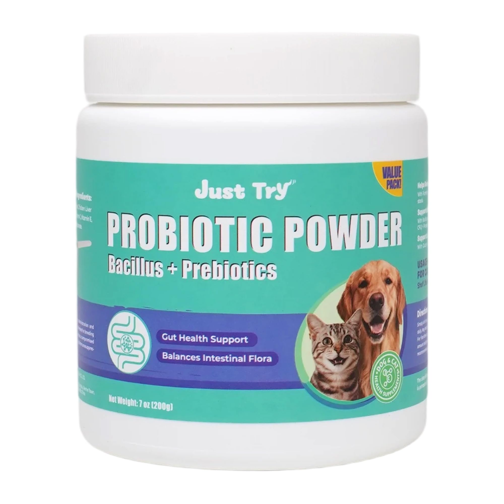 Just Try 7oz Probiotic Powder Probiotics for Cat Probiotic - Gut Health for Cat Constipation Relief Chicken Flavored - Supplements Cat Supplies 200g