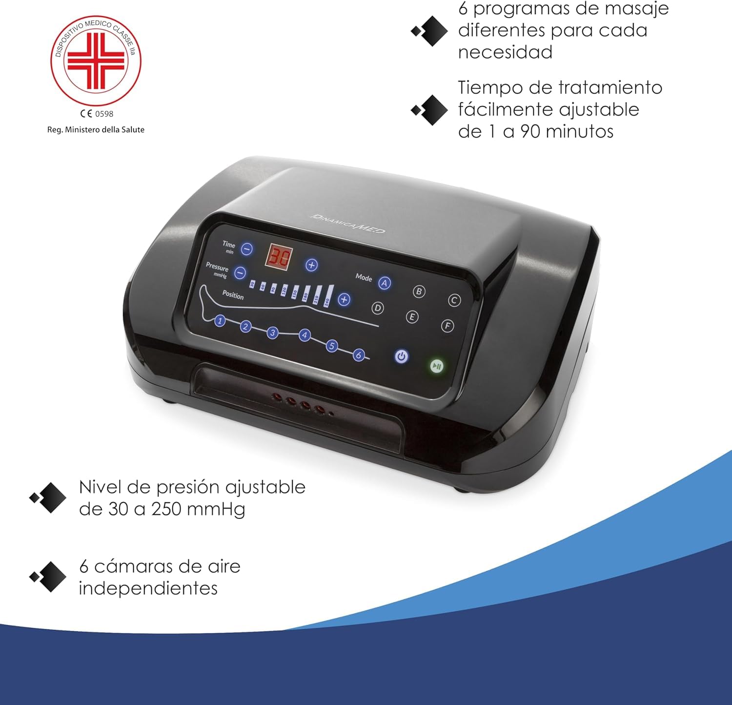 Dinamicamed Presoterapia PRO 6.0 - Máquina de presoterapia para casa con drenaje linfático, 6 cámaras de aire, pantalones para piernas, abdomen y gluteos