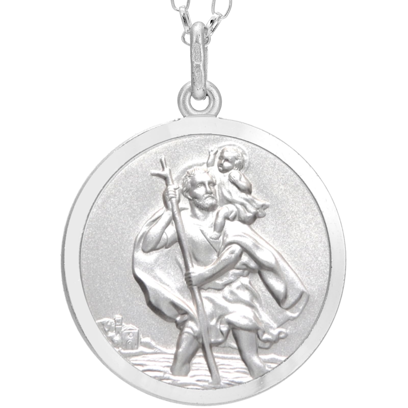 Men's Large Reversible 925 Sterling Silver St Christopher Pendant Necklace - 24mm with 20" Sterling Silver Chain & Jewellery Gift Box